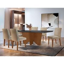 Sala De Jantar Mesa Evora Canto Reto Com 6 Cad Grecia Rufato Turim/grafite/imbuia/serig.graf