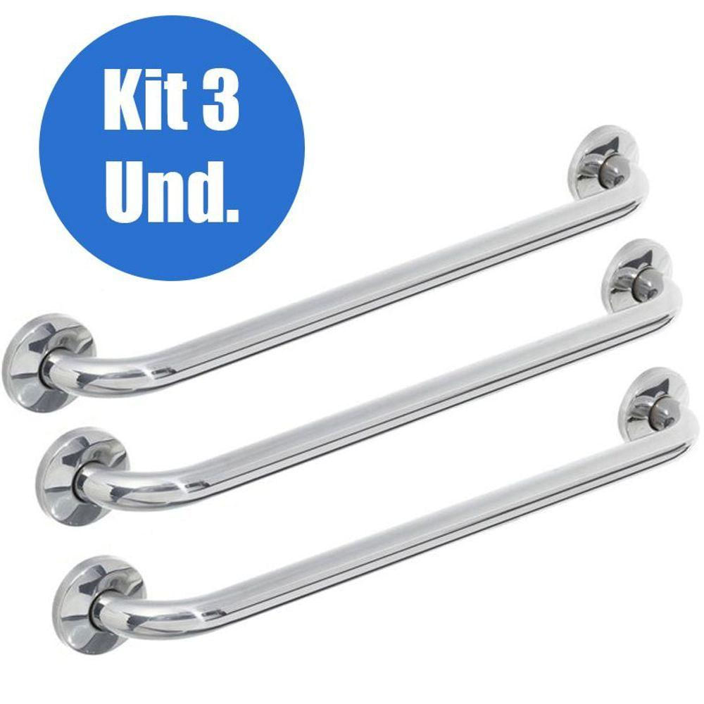 Alça Apoio Banheiro 40Cm Inox Barra Kit 3 Um