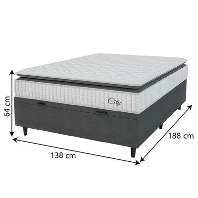 Cama Box Baú Colchão Casal Molas Ensacadas City Pillow Top 138x64cm Branco/preto Hellen Branco/pre