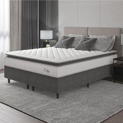 Cama Box Colchão Casal Queen Molas Ensacadas City Pillow Top 158x61cm Hellen Branco/preto Branco/pre