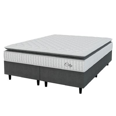 Cama Box Colchão Casal Queen Molas Ensacadas City Pillow Top 158x61cm Hellen Branco/preto Branco/pre