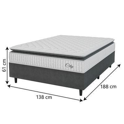 Cama Box Colchão Casal Molas Ensacadas City Pillow Top 138x61cm Branco/preto Hellen Branco/pre