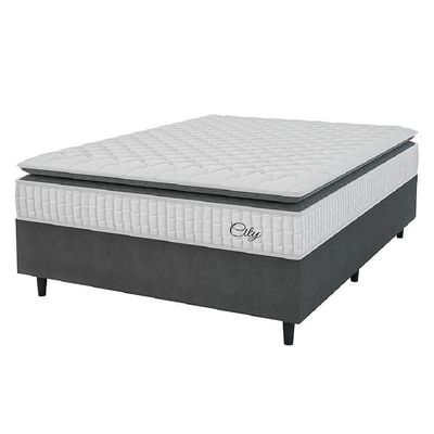 Cama Box Colchão Casal Molas Ensacadas City Pillow Top 138x61cm Branco/preto Hellen Branco/pre