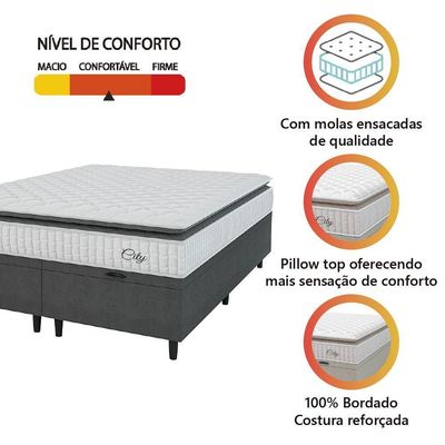Cama Box Colchão Baú Casal Queen Molas Ensacadas City 158x64cm Branco/preto Hellen Branco/pre