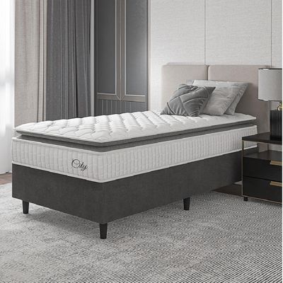 Cama Box Colchão Solteiro Molas Ensacadas City Pillow Top 88x61cm Branco/preto Hellen Branco/pre