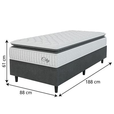 Cama Box Colchão Solteiro Molas Ensacadas City Pillow Top 88x61cm Branco/preto Hellen Branco/pre
