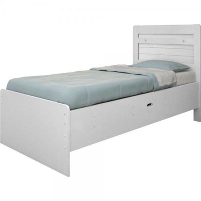 Cama Solteiro Baú Larissa Branca Com Colchão