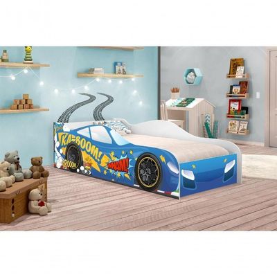 Cama Carro Vrooom Azul Solteiro Com Colchão