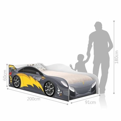 Cama Carro Fast Menino Chumbo Solteiro Com Colchão