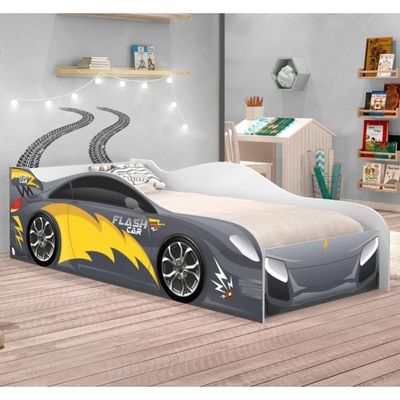 Cama Carro Fast Menino Chumbo Solteiro Com Colchão