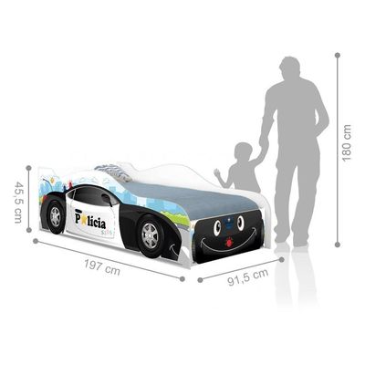Cama Carro Happy Police Joy Preto Solteiro Com Colchão