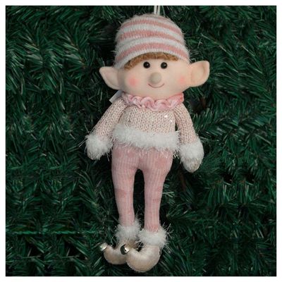 Boneco Pendente Natal Duende Papai Noel Rosa 33cm
