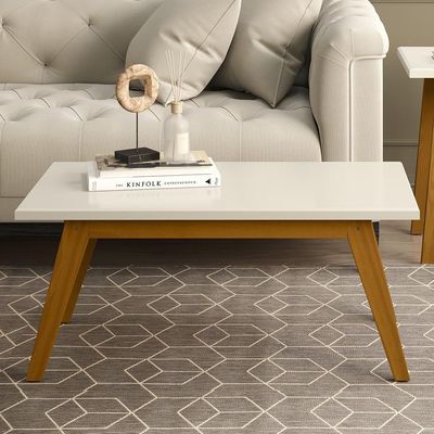 Mesa De Centro Para Sala Madeira Retangular Prism Patrimar Off White