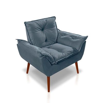 Kit C- 01 Poltrona Opala + 01 Puff Opala Elegante Suede Azul Turquesa