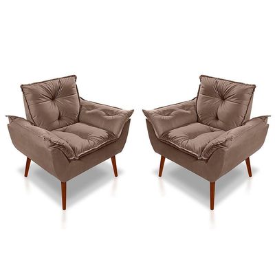 Kit C-2 Poltronas Opala + 01 Puff Opala Elegante Suede Cappuccino