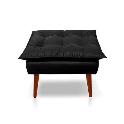 Puff Opala Decorativo Panqueta De Apoiar Os Pés Suede Preto