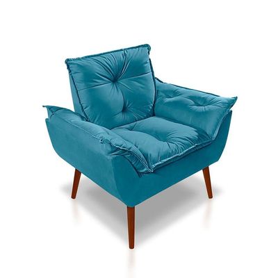Kit C- 01 Poltrona Opala + 01 Puff Opala Elegante Suede Azul Tiffany