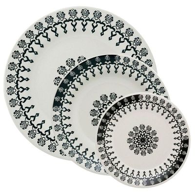 Kit Pratos Rasos Fundos E Sobremesa Donna Folk Oxford Cerâmica 24 Peças