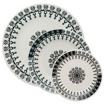 Kit Pratos Rasos Fundos E Sobremesa Donna Folk Oxford Cerâmica 18 Peças