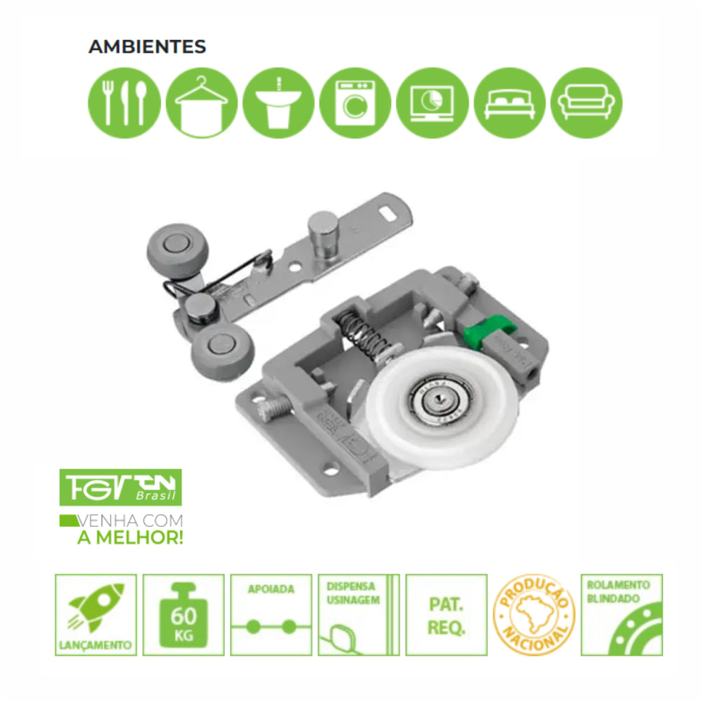 Rodízio para Porta Deslizante de Correr FGVTN SD632 - 2 Portas