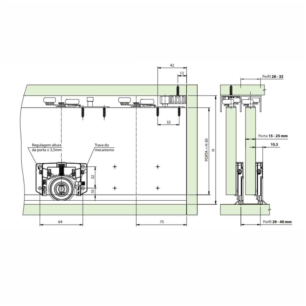 Rodízio para Porta Deslizante de Correr FGVTN SD632 - 2 Portas