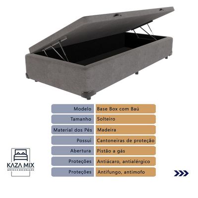 Cama + Box Com Bau Solteiro Colchão Extra Firme Airtech Ortobom D45 Cor:cinza