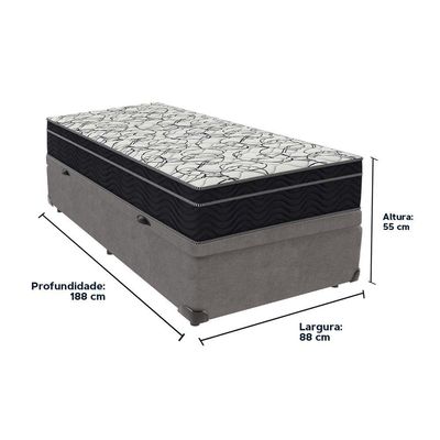Cama + Box Com Bau Solteiro Colchão Extra Firme Airtech Ortobom D45 Cor:cinza