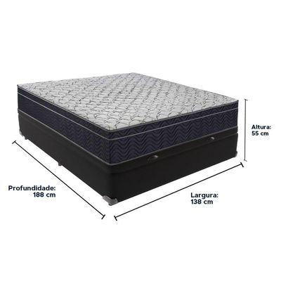 Cama + Box Bau Casal Colchão Extra Firme Ortobom D45 Airtech Cor:preto