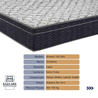 Cama + Box Bau Casal Colchão Extra Firme Ortobom D45 Airtech Cor:cinza