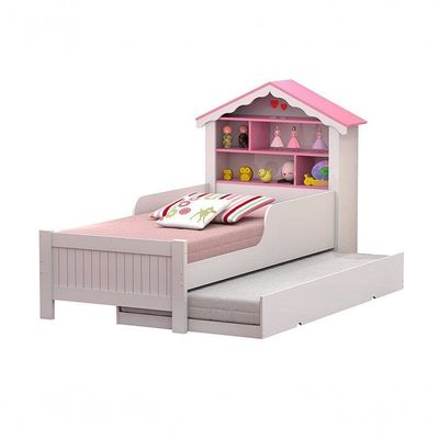 Cama Casinha De Boneca C/Cama Auxiliar Nichos Rosa