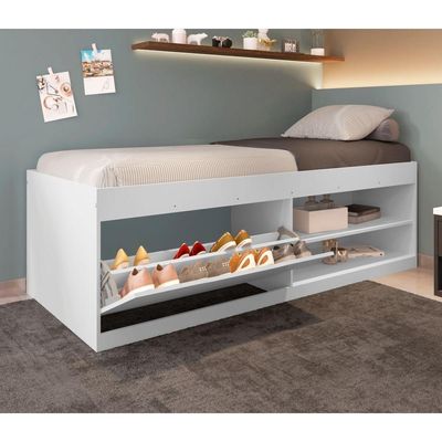 Cama Box Sapateira Moal Branco Com Colchão