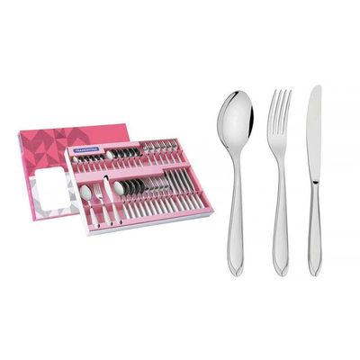 Faqueiro Laguna Em Aço Inox Com Facas De Mesa Acabamento Em Brilho Com Detalhes No Cabo 3 Tramontina