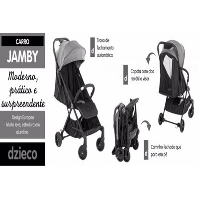 Carrinho de Bebê Jamby Galzerano Preto e Cinza