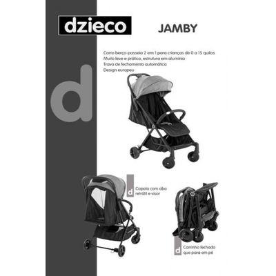 Carrinho de Bebê Jamby Galzerano Preto e Cinza