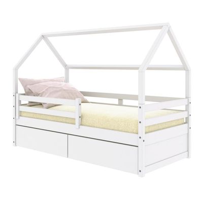 Cama Casinha Slim Rb Com 02 Gavetas E Grade De Proteção Branco Housin