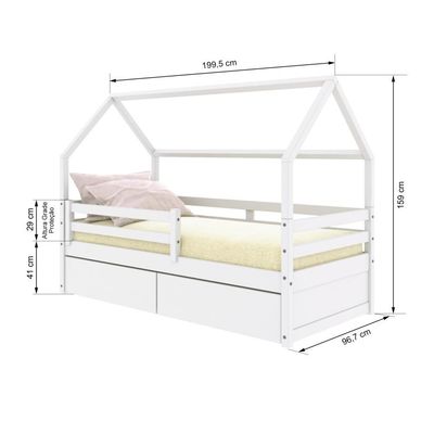 Cama Casinha Slim Rb Com 02 Gavetas E Grade De Proteção Branco Housin