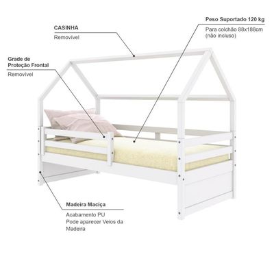 Cama Casinha Slim Rb Com Grade De Proteção Branco Housin