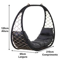 Big Balanço Suspenso Corda Náutica E Alumínio Trama Original Preto