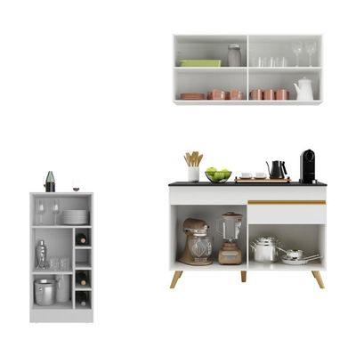 Cozinha Compacta Com Bancada Americana 1 Porta Veneza Multimóveis Mp2207 Branco/dourado