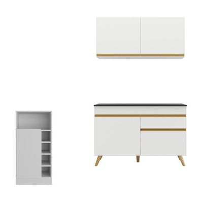 Cozinha Compacta Com Bancada Americana 1 Porta Veneza Multimóveis Mp2207 Branco/dourado