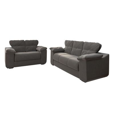 Conjunto De Sofá 2 E 3 Lugares Suede Cinza Londres Mamflex Cinza