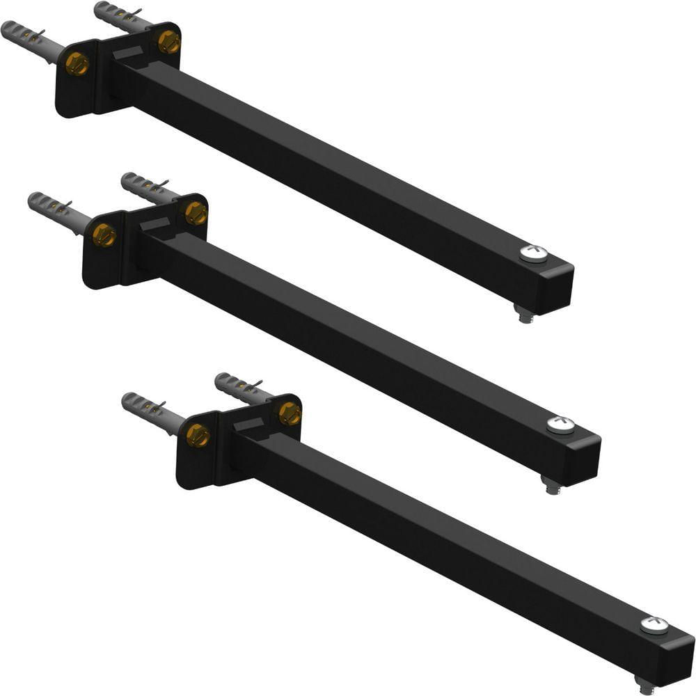 03 Suportes Refletor Base Reta Braço 100 Cm 3 Cjts - Preto