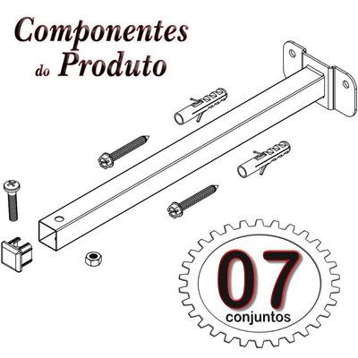 07 Suportes Refletor Base Reta Braço 20 Cm 7 Cjts - Preto