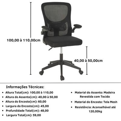 Kit 6 Cadeiras De Escritório Giratória Mônaco Com Relax E Regulagem De Altura - All Black