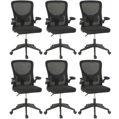 Kit 6 Cadeiras De Escritório Giratória Mônaco Com Relax E Regulagem De Altura - All Black
