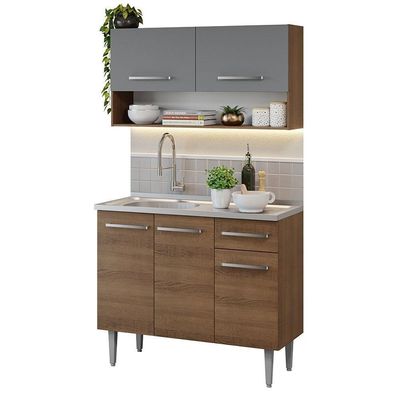 Armário De Cozinha Compacta 105cm Com Pia Rustic-cinza Emilly Madesa 04 Rustic-cinza