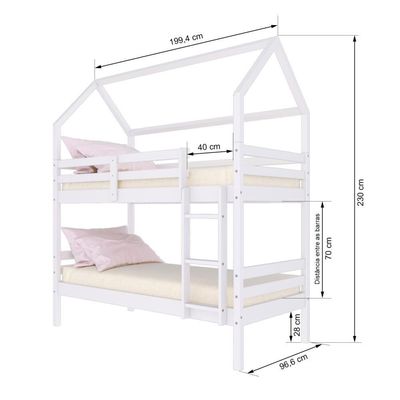 Beliche Casinha Solteiro Slim Rb Madeira Maciça Branco Housin