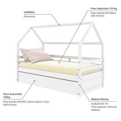 Bicama Casinha Solteiro Slim Rb Branco Housin