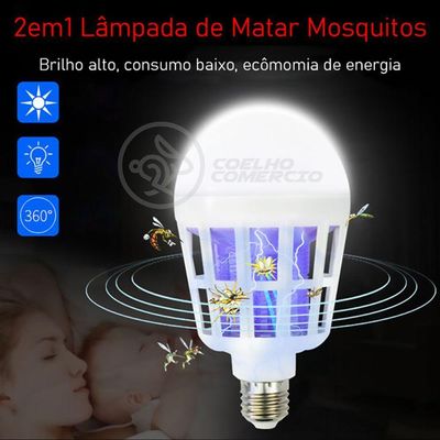 Lâmpada Luz Led Branco 15W Atrai Choque Mosquito Insetos