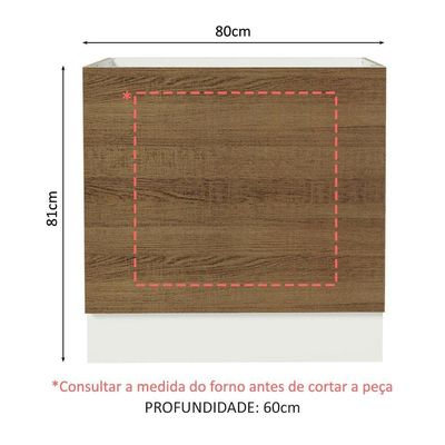Balcão Para Forno De Embutir 80 X 60 Cm Sem Tampo Branco/rustic Glamy, Stella Madesa Branco/rustic